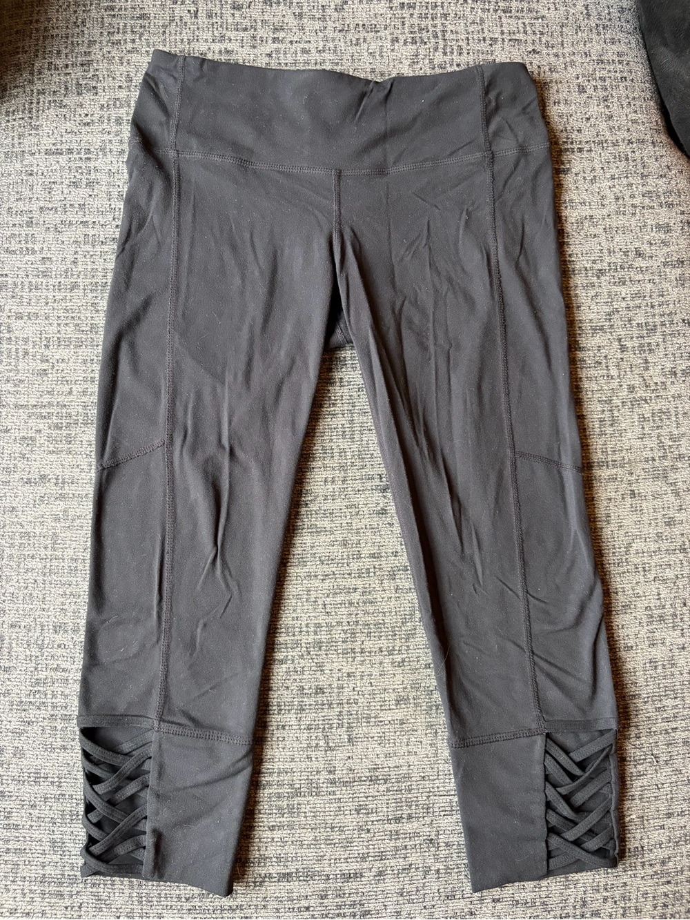 Athleta Black Cropped Leggings with Crisscross Hem